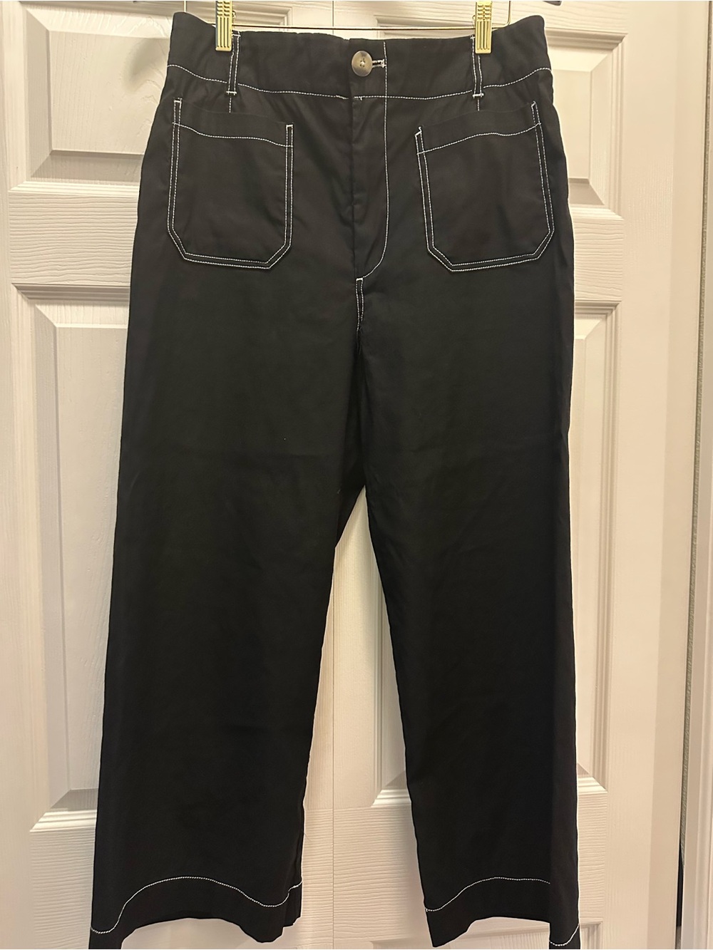 Anthropologie Maeve Black Wide-Leg Pants with Contrast Stitching
